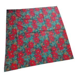 NWOT 90s Red Green Poinsettia Pinecones Polyester Blend Fabric Shower Curtain